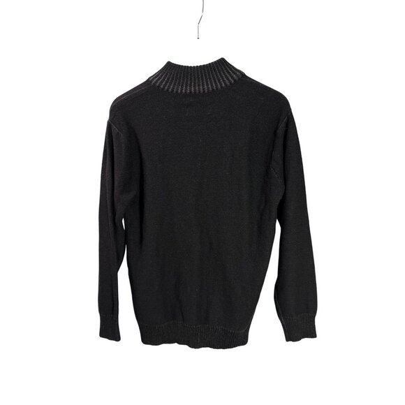 American Rag Black Gray Quarter Zip Sweater Large Cotton Mens Knit Pullover - Picture 2 of 3